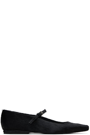 Black Leone Pony-Effect Leather Flats
