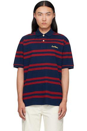 Red & Navy 'Chez Valentino' Embroidery Cotton Piqué Polo