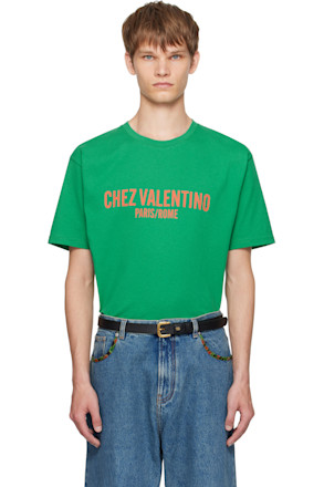 Green 'Chez Valentino' Print T-shirt