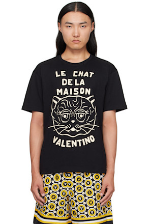 Black Cotton 'Le Chat De La Maison' T-shirt