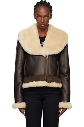 Brown & Beige Aviator Shearling Jacket