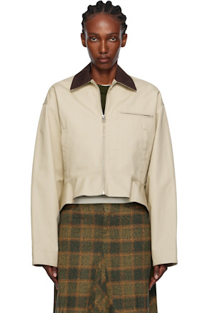 Beige Curved Hem Workwear Jacket