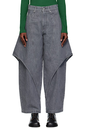 Gray Cropped Sculptural Jeans