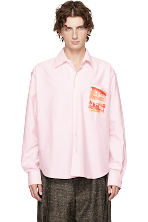 Pink Café Scene Embroidery Shirt