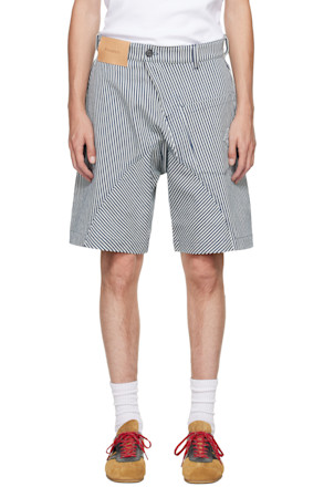 White & Navy Twisted Workwear Shorts