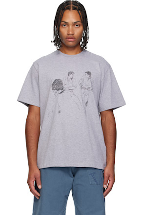 Gray Cafe Scene Printed T-shirt
