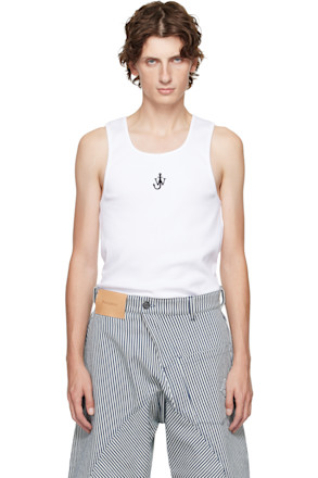 White Anchor Embroidery Tank Top
