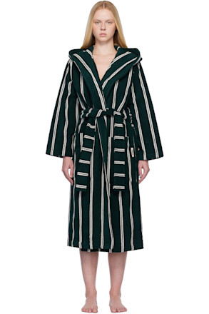 Green & White Terry Hooded Bathrobe
