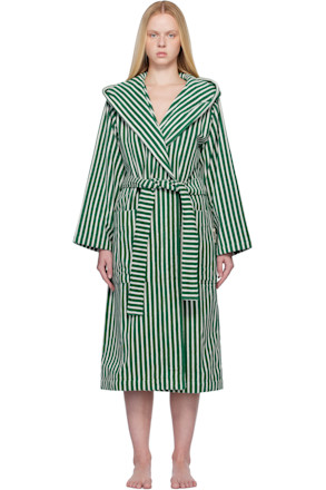 Green & White Terry Hooded Bathrobe