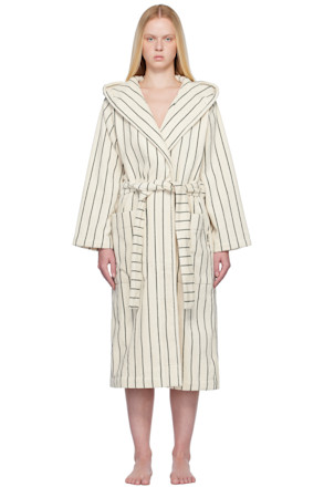 Off-White & Green Terry Hooded Bathrobe
