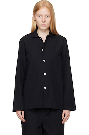 Black Poplin Long-Sleeved Pyjama Shirt
