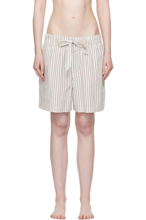 Off-White & Brown Poplin Pyjama Shorts