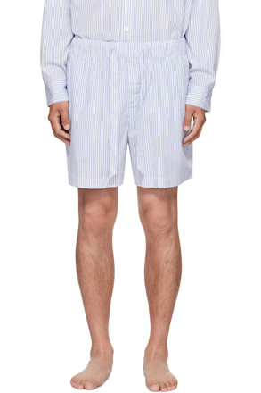 White & Blue Poplin Pyjama Shorts