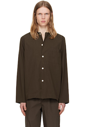 Brown Poplin Long-Sleeved Pyjama Shirt