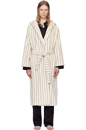 Off-White & Green Terry Hooded Bathrobe