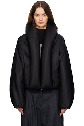 Black Taffeta Padded Bomber Jacket