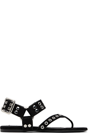 Black Suede Calfskin Thong Flat Sandals