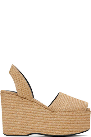 Beige Wedge Paper Straw Heeled Sandals