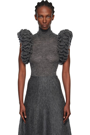 Gray Mohair Knit Sculptural Ruffle Bodysuit