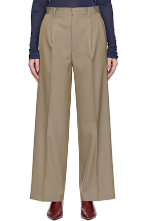 Beige Light Wool Max Gabardine Two-Tuck Trousers