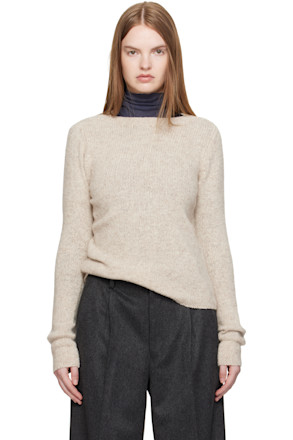 Beige Cashmere Melange Knit Sweater
