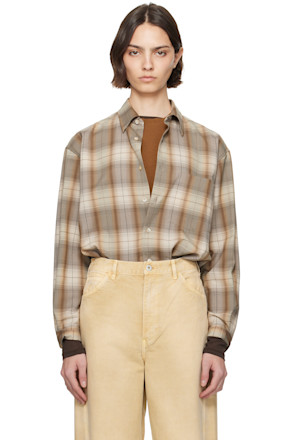Brown & Gray Super Light Wool Check Shirt
