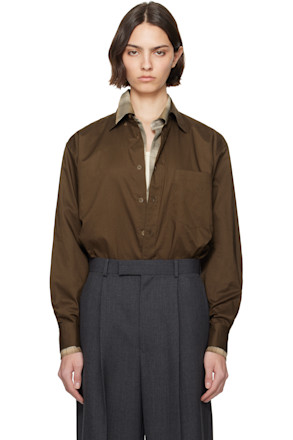 Brown Washed Finx Typewriter Button Down Shirt