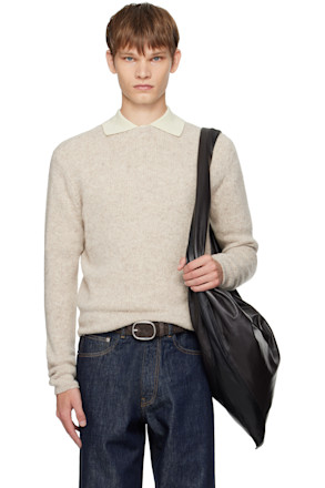 Beige Cashmere Melange Knit Sweater