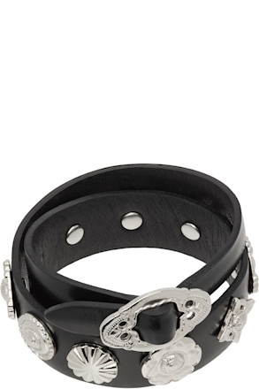Black Double Leather Bangle Bracelet