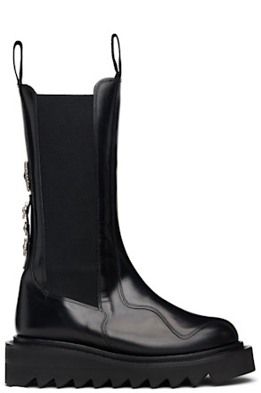 SSENSE Exclusive Black Mid Calf Leather Chelsea Boots