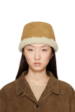 Tan & Beige Reversible Faux-Shearling Hat