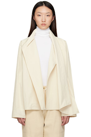 Beige Scarf Short Trench Jacket