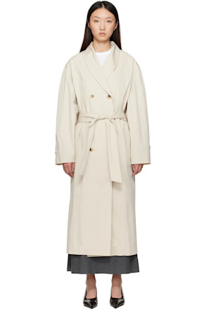 Beige Double-Breasted Trench Coat