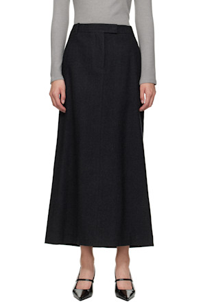 Gray Wool Tailored Maxi Skirt