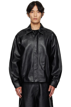 Black Grained Faux-Leather Jacket