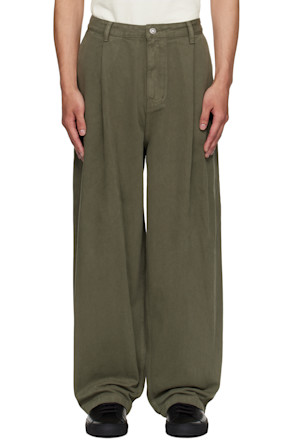 Khaki One Tuck Wide Jeans