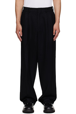 Black Two Tuck Wool Trousers