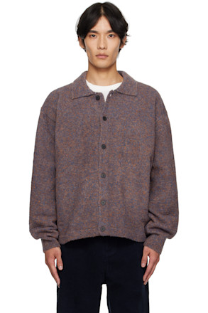 Purple Bouclé Button Down Cardigan