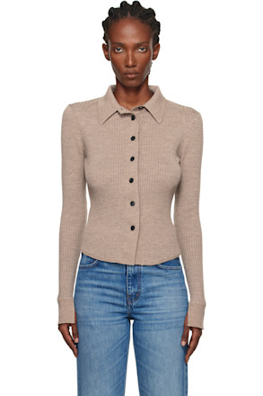 Beige Knitted Rib Cardigan