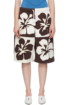 Brown & Off-White Flower Shorts