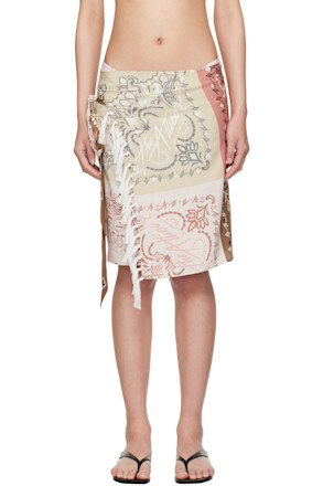 White & Brown Pareo Cover-up Skirt
