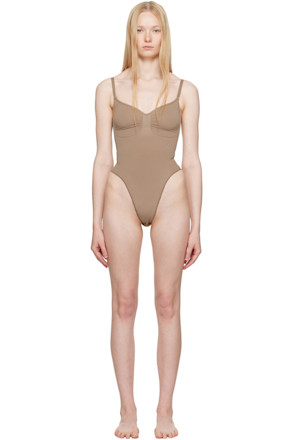 Taupe Seamless Sculpt Thong Bodysuit
