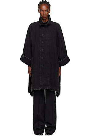 Black High Neck Denim Coat