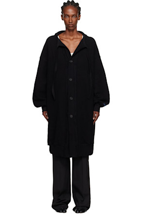 Black Jersey Twill Button D Cardigan