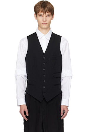 Black Wool Gabardine 7Buttons Waistcoat