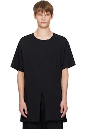Black Single Jersey Slit Round Neck T-shirt