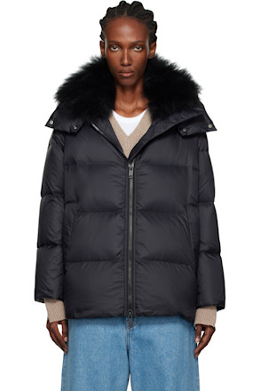 Black Iconic A Line Lambswool Collar Down Jacket