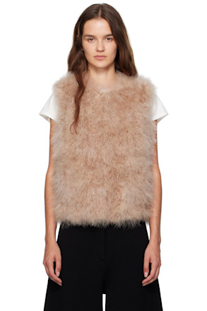Beige Cropped Feather Vest