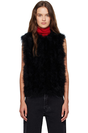 Black Cropped Feather Vest