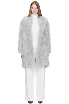 Gray Feather Shawl Collar Coat